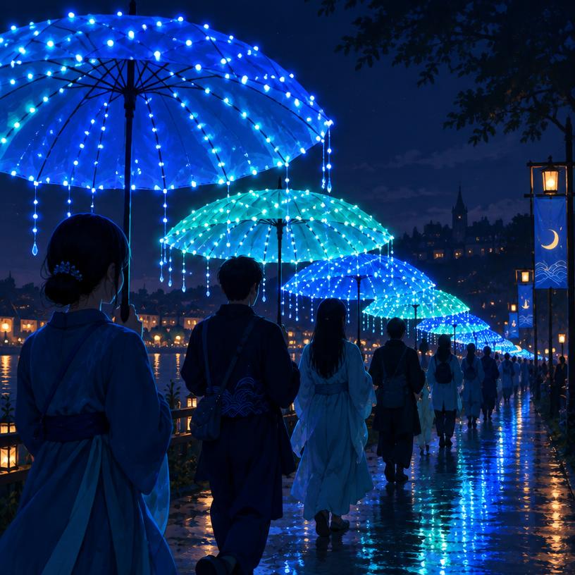 Illustrative concept: Glowing Umbrellas